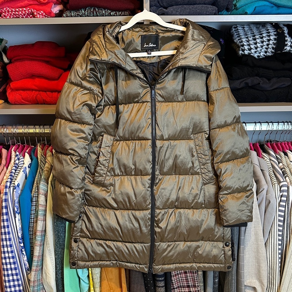 Sam Edelman olive/bronze hooded long sleeve 2 pocket puffer coat size S